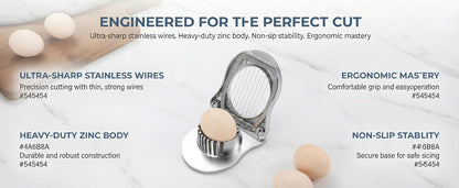Professional Stainless Steel Egg Slicer - Heavy Duty Egg Cutter with Reinforced 304 Wires, 100% Dishwasher Safe, Rust-Proof Slicer for Boiled Eggs, Strawberries, and Mushrooms