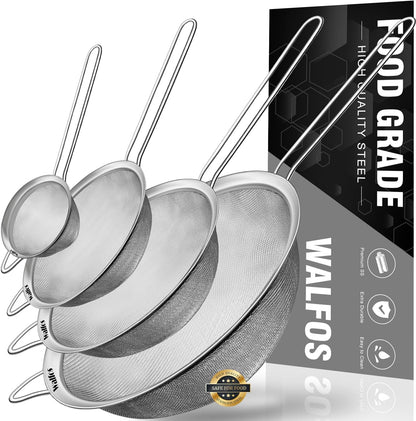 Walfos Fat Skimmer Spoon, 304 Stainless Steel Fat skimmer For Cooking, Fine Mesh Strainer, Food Strainer Fit For Separation Of The Floating Foam, Fat, Grease - Set of 2 Sise