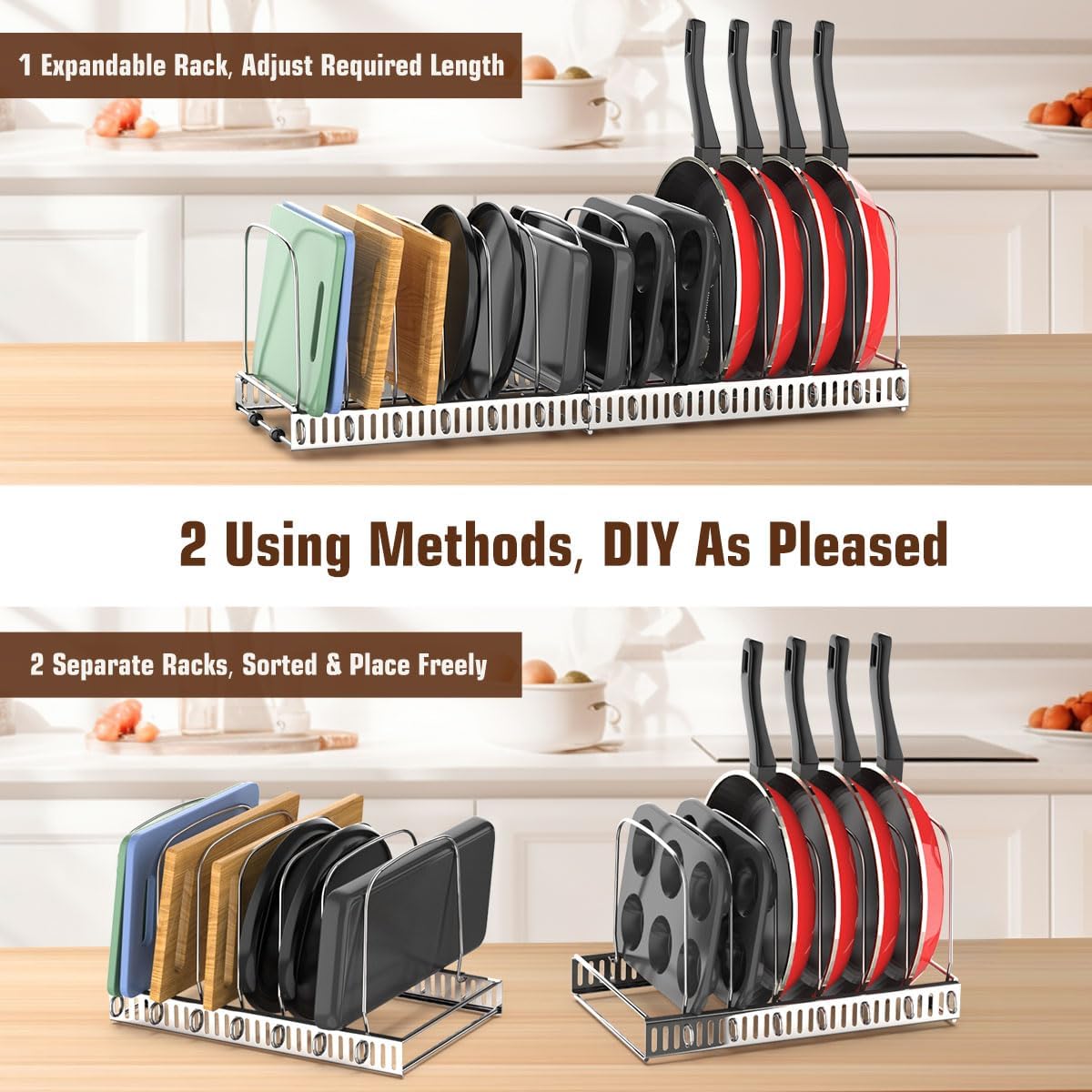 Housolution Cutting Board Organizer Rack, Expandable Baking Tray and Cookie Sheet Organizer with 14 Adjustable Dividers, Bakeware Muffin Tin Cupcake Pan Storage Organizer for Cabinet, Black