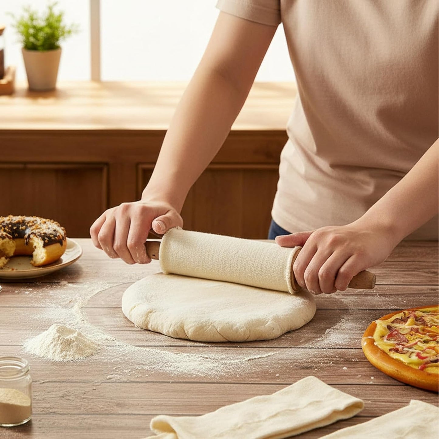 4 Rolling Pin Covers 14.96 x 1.97 Inch Cotton White Rolling Pin Sock Sleeve for Non-Stick Dough Baking Absorbs Excess Flour So Pastries Come out Light and Flakey