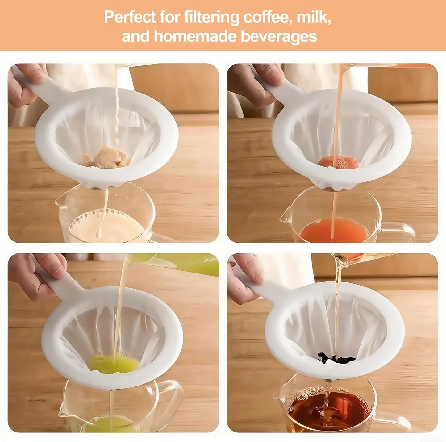 Ultra-Fine Nylon Mesh Strainer- Mini Kitchen Colander for Coffee, Milk, Yogurt, Juice - Non-Slip Handle & Hanging Hole (120 Mesh)
