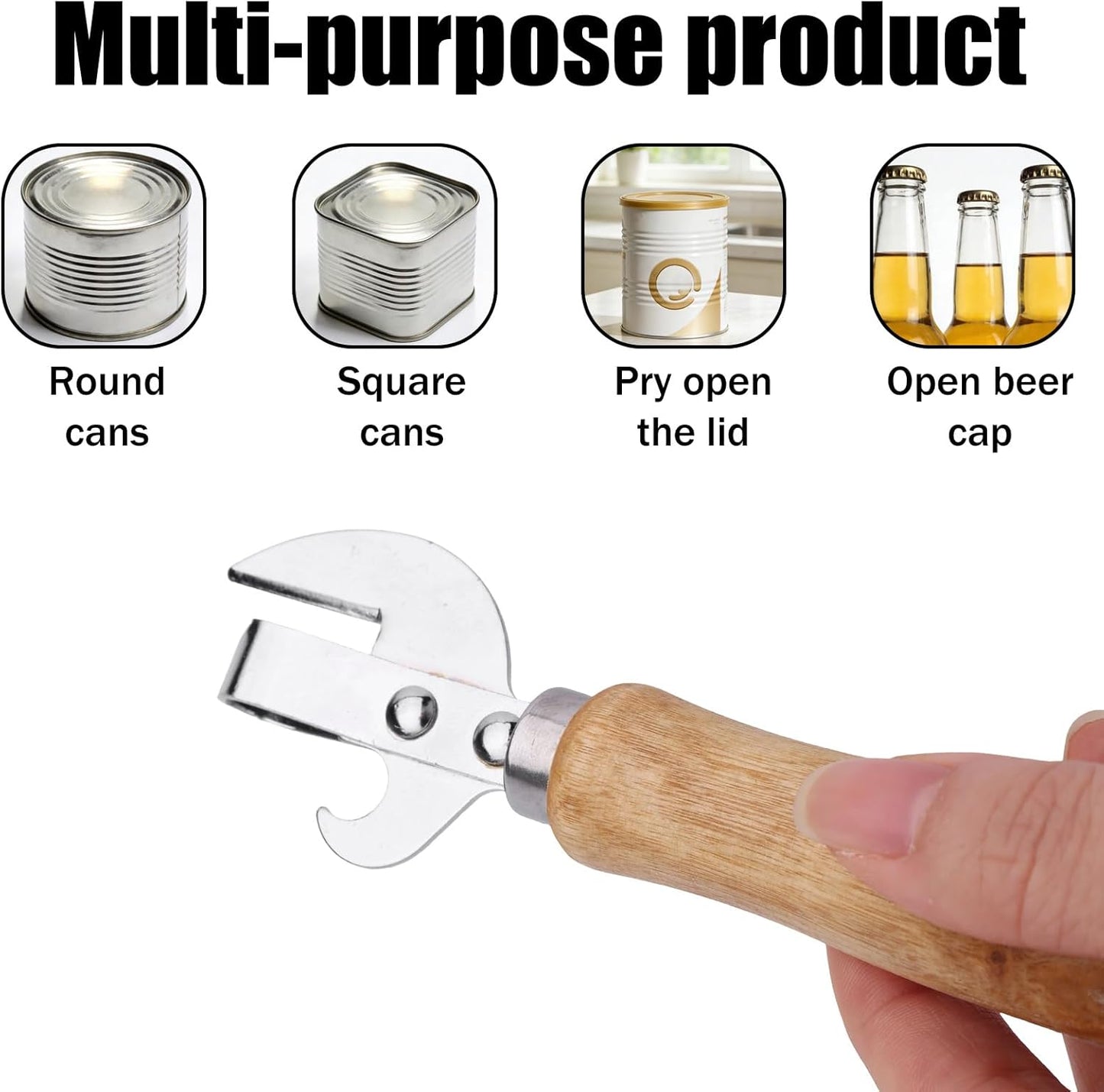 2pcs Japanese Manual Can Opener with Wooden Handle, Simple Vintage Side Cut Stab Hand Held Can Opener, Compact Efficient Old Fashioned Kitchen Tool Gadget Appliance Accessories for Tin Cap Bottles
