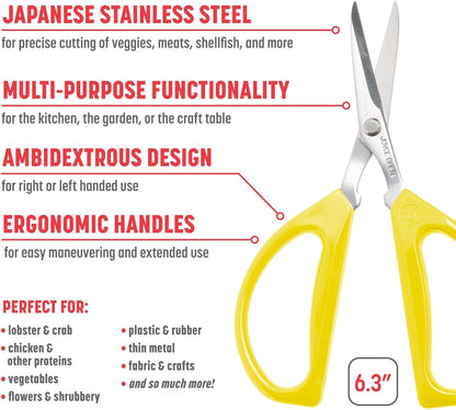 Joyce Chen Original Unlimited Kitchen Scissors All Purpose Kitchen Shears With Comfortable Handles, Red
