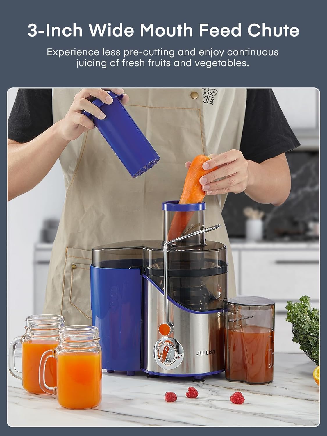 Juicer Machines, Juilist 3" Wide Mouth Juicer Extractor Max Power 800W, for Vegetable and Fruit with 3-Speed Setting, 400W Motor, Easy to Clean