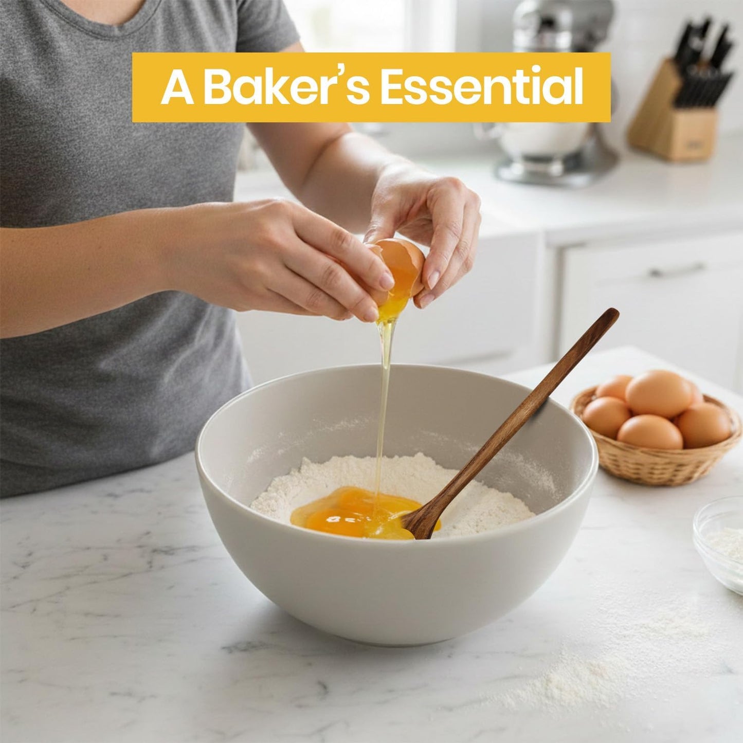 Eggssentials - Natural Wooden Dough Whisk for Sourdough Bread Baking – Danish Dough Whisk, Bread Whisk Mixing Tool for Dough & Batter – Sourdough Tools, Bread Making Supplies