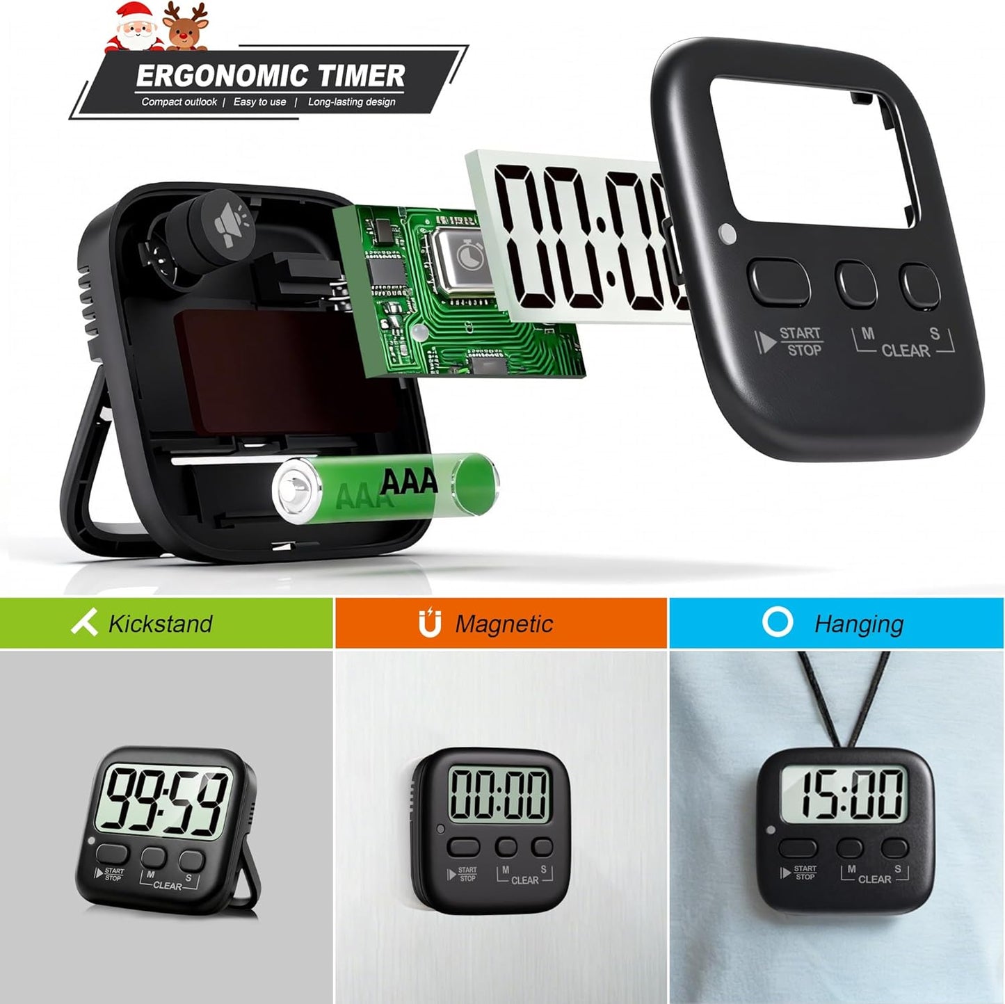 Antonki 2 Pack Digital Timer for Kids, Magnetic Countdown Kitchen Timers for Cooking, Egg, Classroom, Teacher, Exercise, Study, Oven - Battery Included