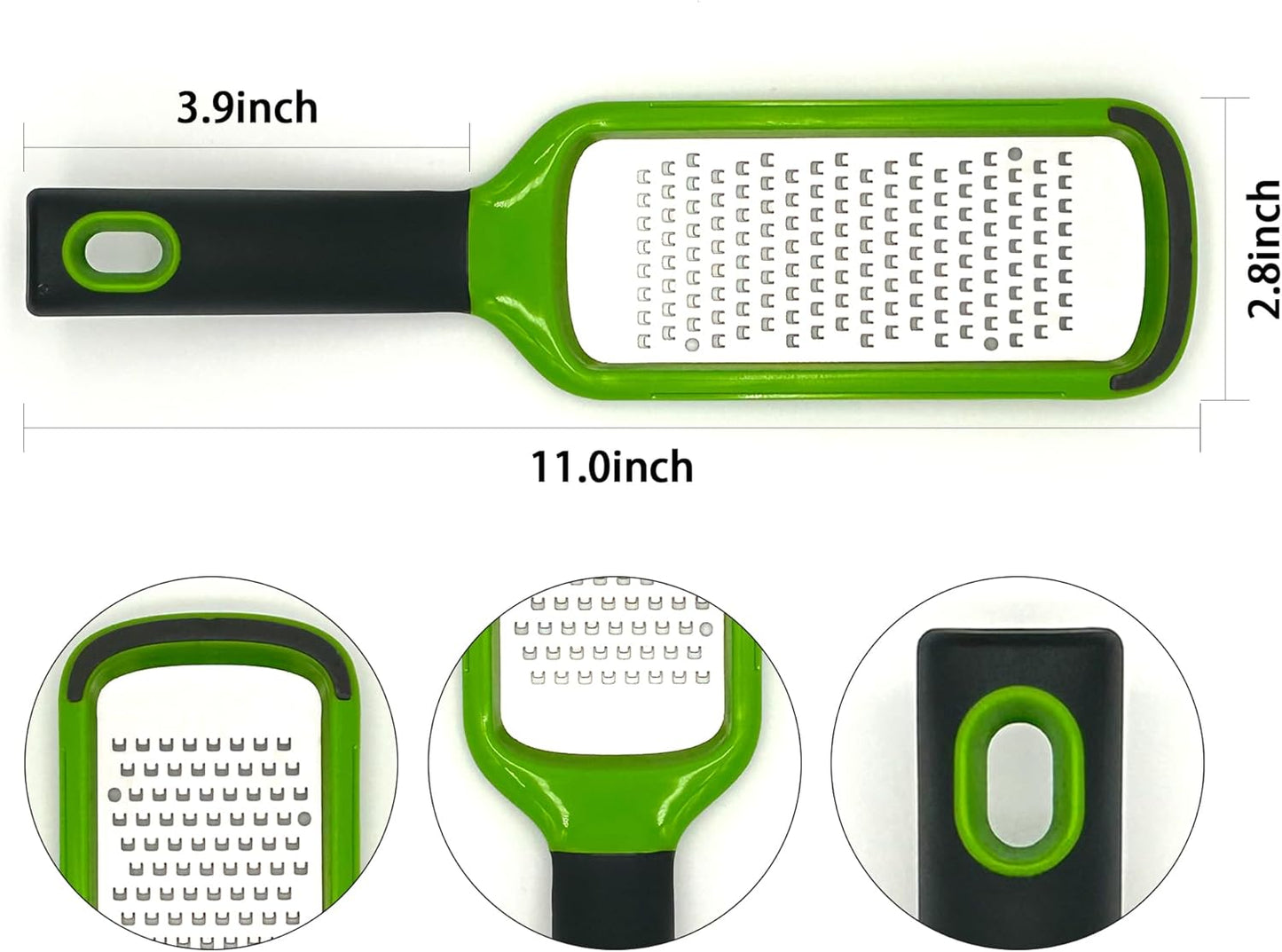Handheld Cheese Grater, Stainless Steel Lemon Citrus Peeler, Flat Handheld Slicer for Cheese, Lemon, Chocolate and Spices/Crude Hole (Green)