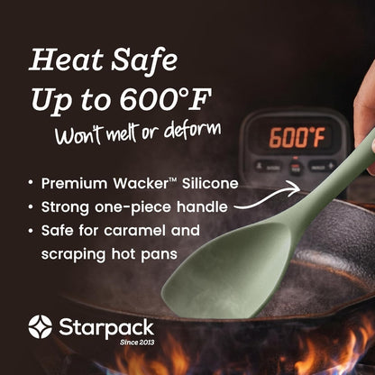 Starpack Stir and Serve Silicone Cooking Utensils Set (5-Piece, 11") - LFGB Non Toxic, 600°F Heat Resistant, BPA-Free - One-Piece Seamless, Dishwasher Safe - for Nonstick Cookware, Earthy Pink