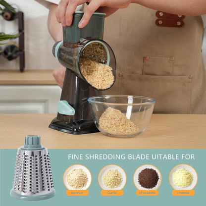 Rotary Cheese Grater with Handle-Versatile Cheese Grater Non-Slip Suction Base,Cheese Shredder & Food Slicer for Cheese,Carrots, Cucumbers,Nuts-Compact & Easy Clean Kitchen Kitchen Tool (blue)