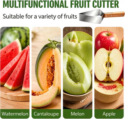 2026 New Fruit Cutter and Watermelon Slicer, Heavy Duty Triangle Watermelon Cutter with Solid Wood Handle, Multi-Fruit Slicer for Cantaloupe, Honeydew, Essential Kitchen Gadget for BBQ (1)