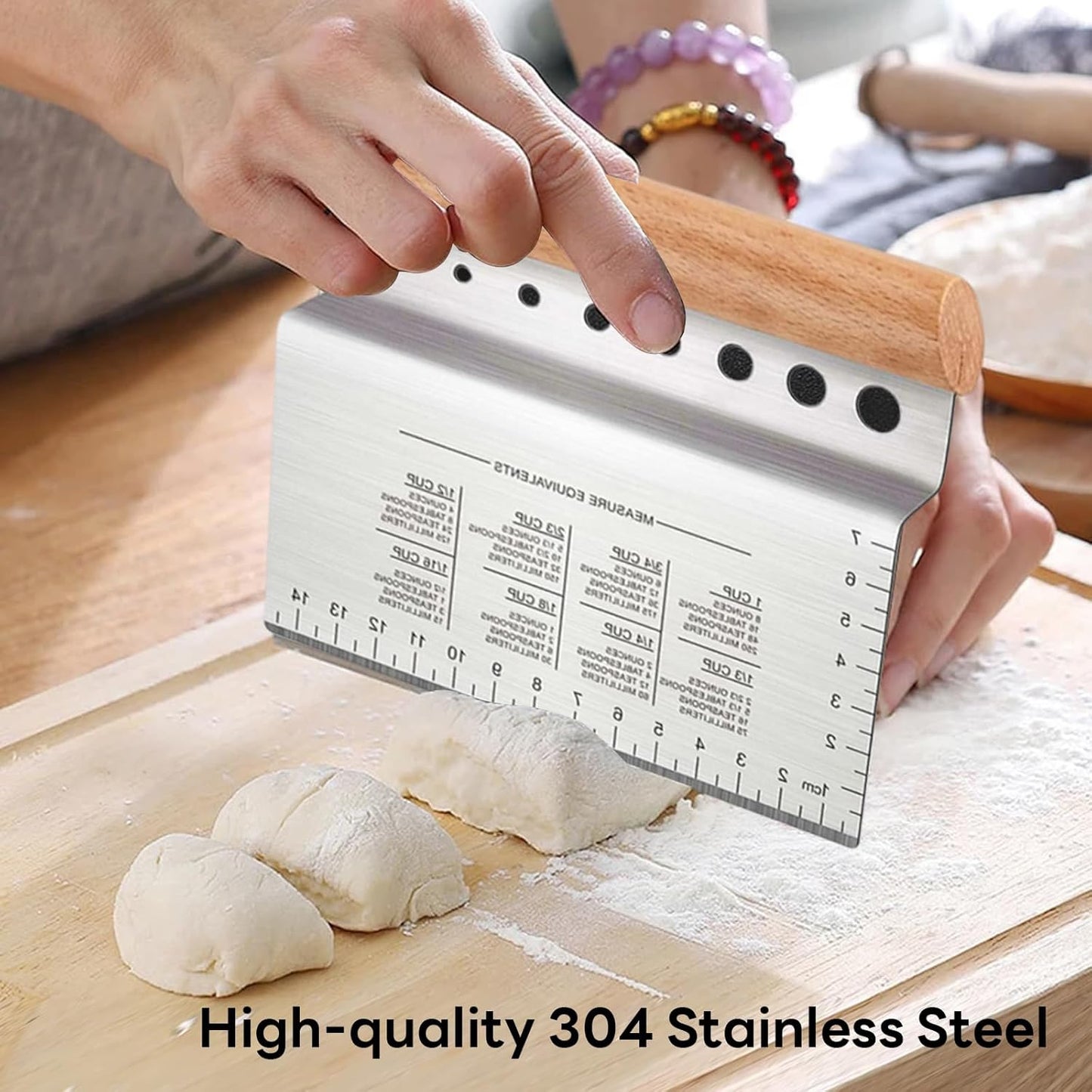 Bench Scraper Kitchen Herb Stripper,Dough Scraper Cutter,Food Scraper Tool Kitchen Stainless Steel with Measurement Markings