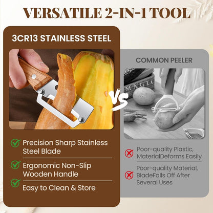 Multifunctional Vegetable Peeler, Premium Vegetable Peeler with Wooden Handle＆bottle Opener, Stainless Steel Blade Peeler for Kitchen, Non-slip Ergonomic Design