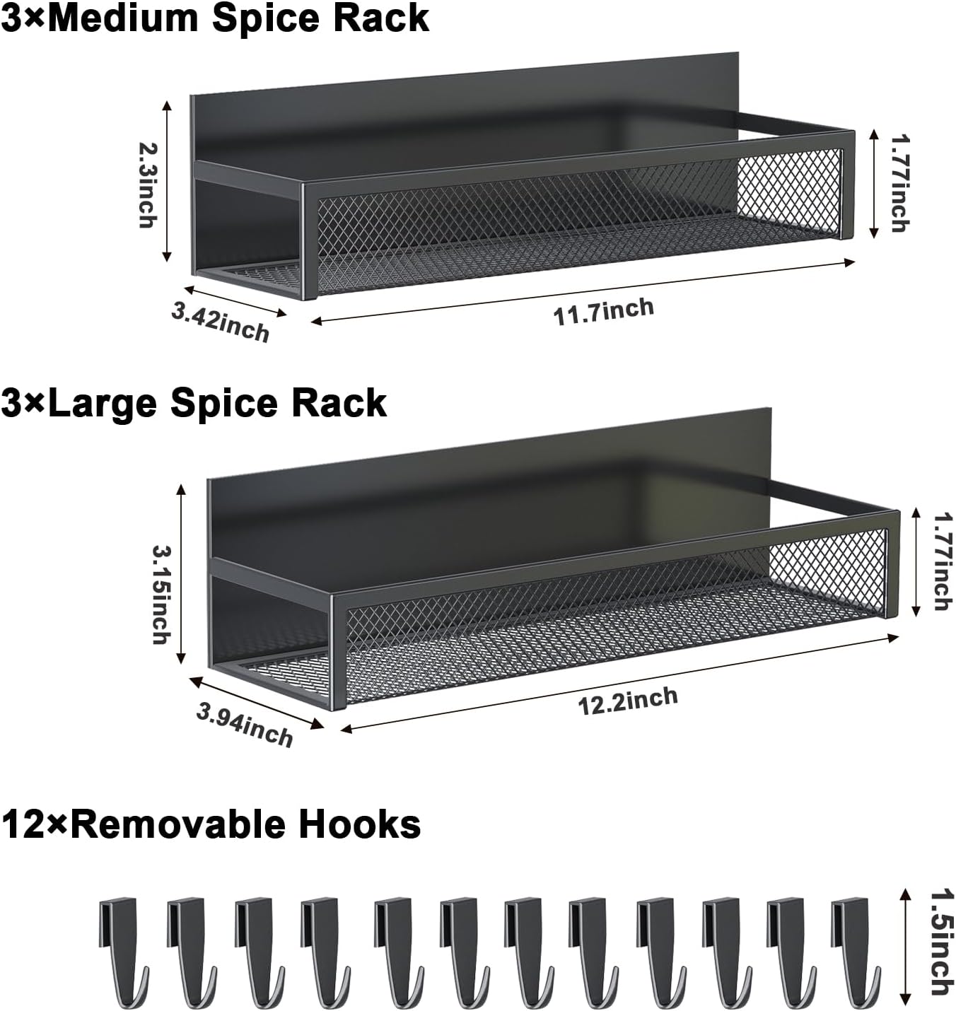 Aufworld Magnetic Spice Rack for Refrigerator, 2 Pack Magnetic Shelf, Fridge Magnet Organizer with Moveable 4 Hooks, Magnetic Fridge Shelf for Kitchen Organization and Storage (2 Pack)