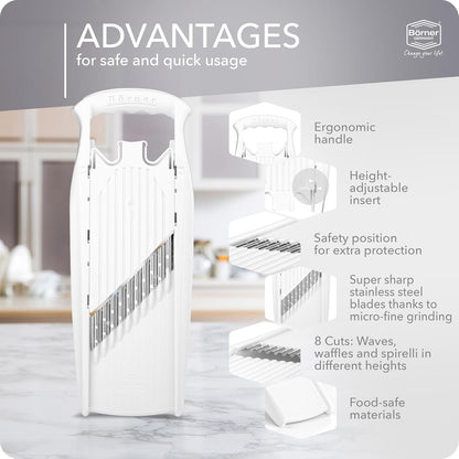 Börner Wave/Gaufrel XXL PowerLine Vegetable Slicer • Corrugated Vegetable Cutter • Corrugated/Waffle Cutter • Potato Grater for Grilled Potatoes Orange