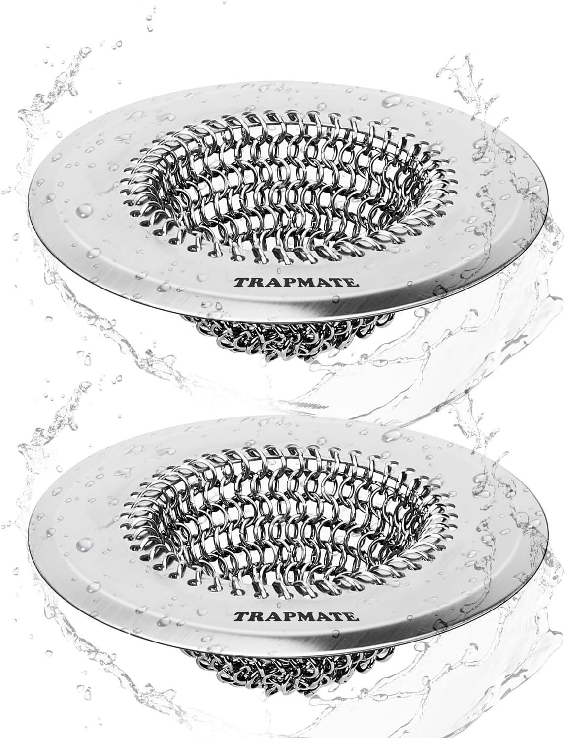 TRAPMATE Kitchen Sink Drain Strainer, Reversible Chain Mesh Sink Strainer, 304 Stainless Steel Anti-Clogging & Easy Clean Sink Strainer Basket, Fits US Standard Kitchen Sink Drains, Dishwasher Safe