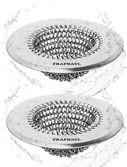 TRAPMATE Kitchen Sink Drain Strainer, Reversible Chain Mesh Sink Strainer, 304 Stainless Steel Anti-Clogging & Easy Clean Sink Strainer Basket, Fits US Standard Kitchen Sink Drains, Dishwasher Safe