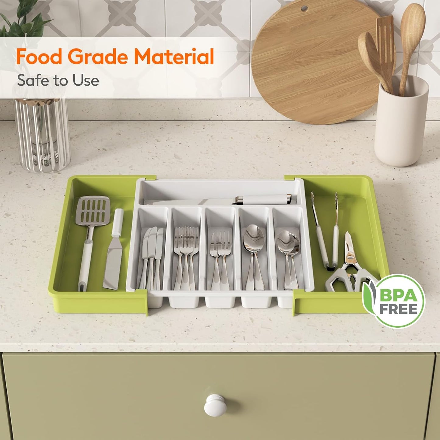 Lifewit Silverware Drawer Organizer, Expandable Utensil Tray for Kitchen, BPA Free Flatware and Cutlery Holder, Adjustable Plastic Storage for Spoons Forks Knives, 11-18 x 14", Black