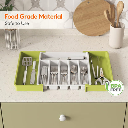 Lifewit Silverware Drawer Organizer, Expandable Utensil Tray for Kitchen, BPA Free Flatware and Cutlery Holder, Adjustable Plastic Storage for Spoons Forks Knives, 11-18 x 14", Black