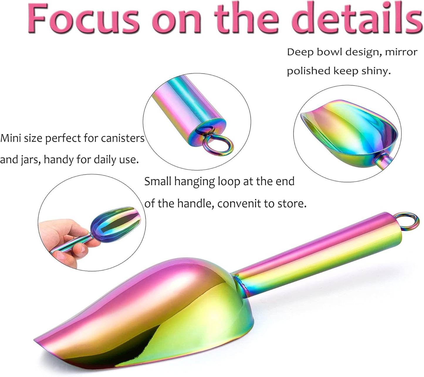E-far Mini Scoop, 3 Ounce Stainless Steel Kitchen Utility Scoops, Ideal for Candy/Ice Cube/Flour/Sugar/Coffee Bean/Protein Powder, Food Grade & Anti Rust, Easy Clean & Dishwasher Safe (4 Pack)
