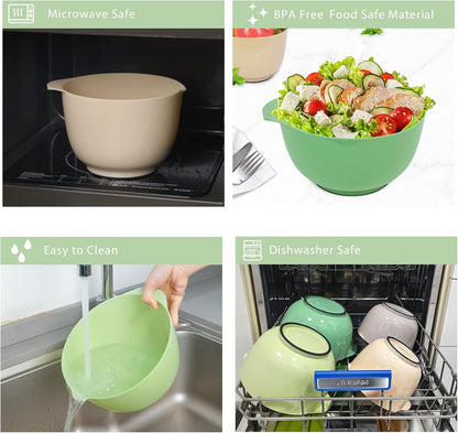 BoxedHome Green Ombre Nesting Plastic Mixing Bowl Set With Pour Spout, Microwave and Dishwasher Safe, BPA free Non-Slip Base, Set of 4 Size 1.7, 2.5, 3.5 and 4.5qt, Great for Prepping, Baking, Cooking