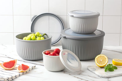 COOK WITH COLOR Prep Bowls with Lids- Wide and Deep Nesting Plastic Small Mixing Bowl Set with Lids, 8 Piece Set - Wide Bowls, Blue
