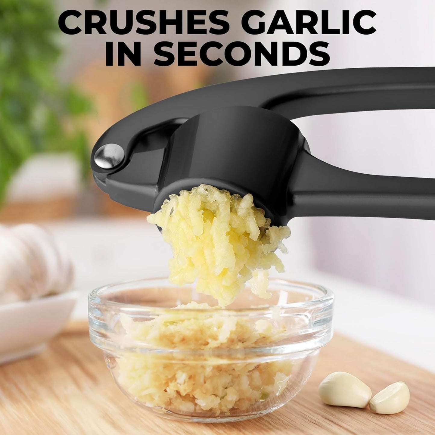 Zulay Kitchen Premium Garlic Press Set - Rust Proof Professional Garlic Mincer Tool - Easy-Squeeze, Easy-Clean with Soft, Ergonomic Handle - Silicone Garlic Peeler & Brush (Silver)