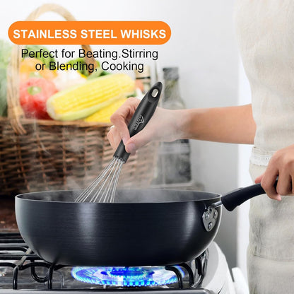 HOTEC 5 & 7 Inch Mini Whisks Anti-Rust 304 Stainless Steel Small Whisk for Cooking, Baking, Mixing Ingredients & Deep Containers