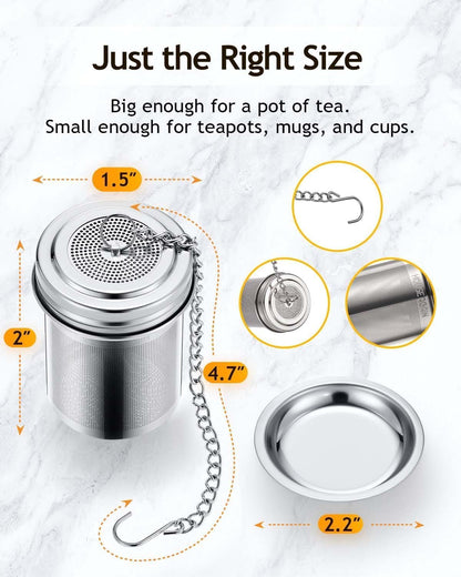 House Again Large Tea Infuser, Extra Fine Mesh Tea Strainers for Loose Tea, 18/8 Stainless Steel Tea Strainer with Extended Chain Hook, Tea Steeper for Brew Tea, Spices & Seasonings, for Multi Cups