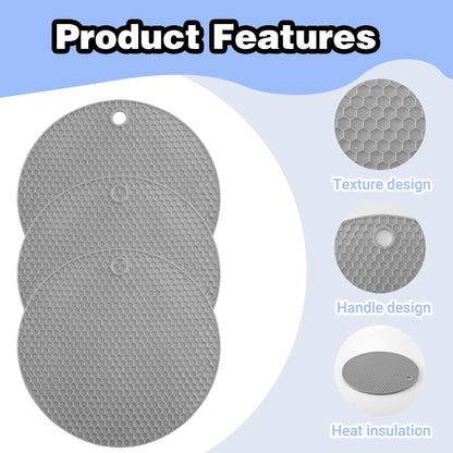 3Pcs Rubber Jar Opener,Round Large Jar Opener Gripper Pad Kitchen Non-Slip Coasters for Weak Hands,6.7x6.7Inch(Gray,Blue,Orange)