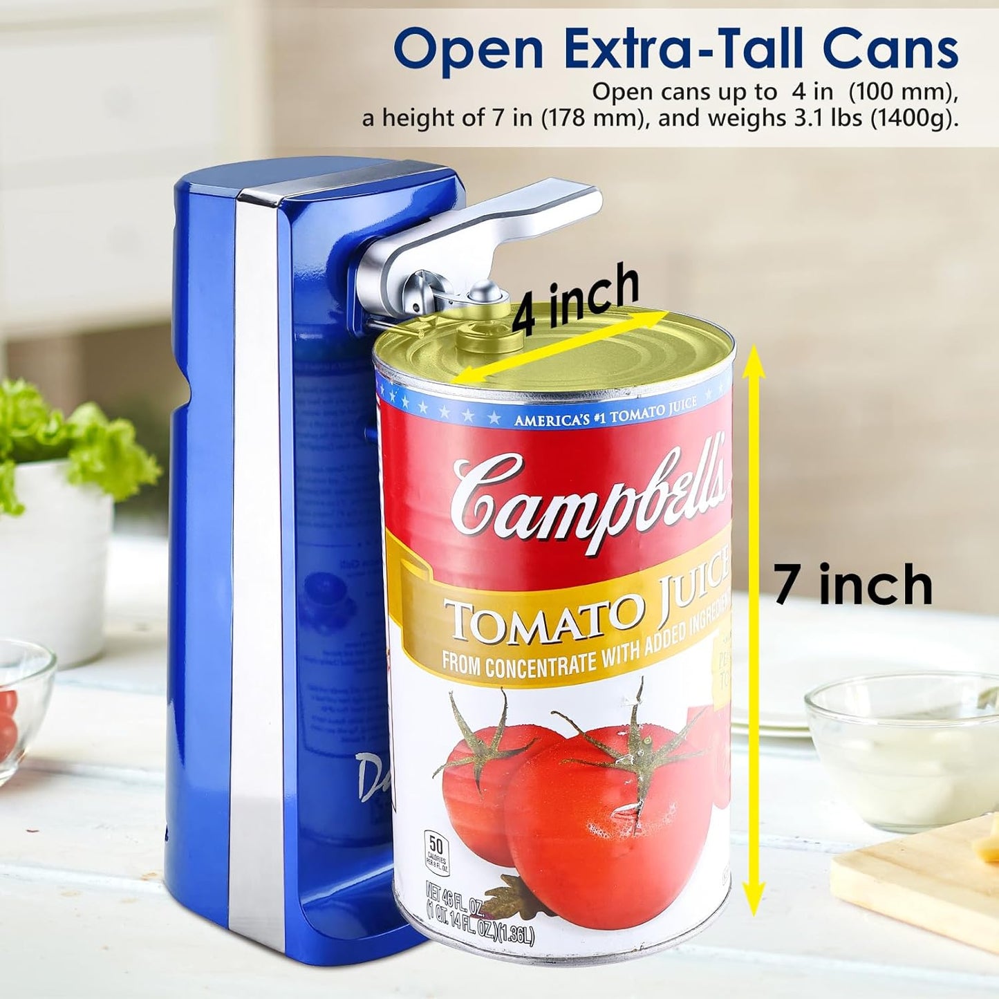 Davivy Electric Can Opener - One-Touch Hands-Free Operation,Removable Stainless Steel Cutter, 3-in-1 Design with Knife Sharpener&Bottle Opener(Blue)