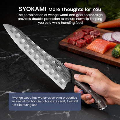 SYOKAMI Cleaver Chef Knife with Herb Stripper, 7" Asian Kitchen Knife 3-in-1 Combined with Chef's Knife, Santoku, Nakiri for Slicing, Chopping, Dicing, Mincing, Housewarming Birthday Cooking Gifts