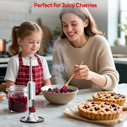 Cherry Pitter Tool, Single-Hole 304 Stainless Steel Cherry Pit Remover for Fresh&Maraschino Cherries, One-Hand Press Fruit Pit Corer Kitchen Tool, Dishwasher, Easy to Clean (Large)