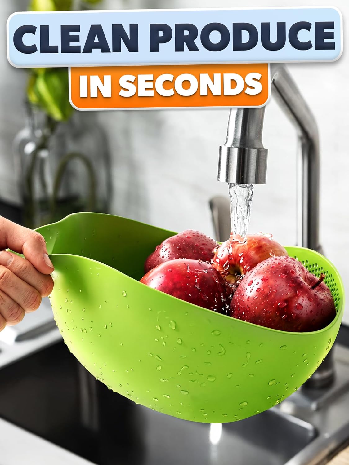 Rice Strainer with Handle - Lightweight Rice Washer Strainer Bowl with Smart Design for Easy Water Draining, Easy to Use & Clean ABS Plastic Colander with Handle for Cereals, Pasta, Vegetables, Fruits