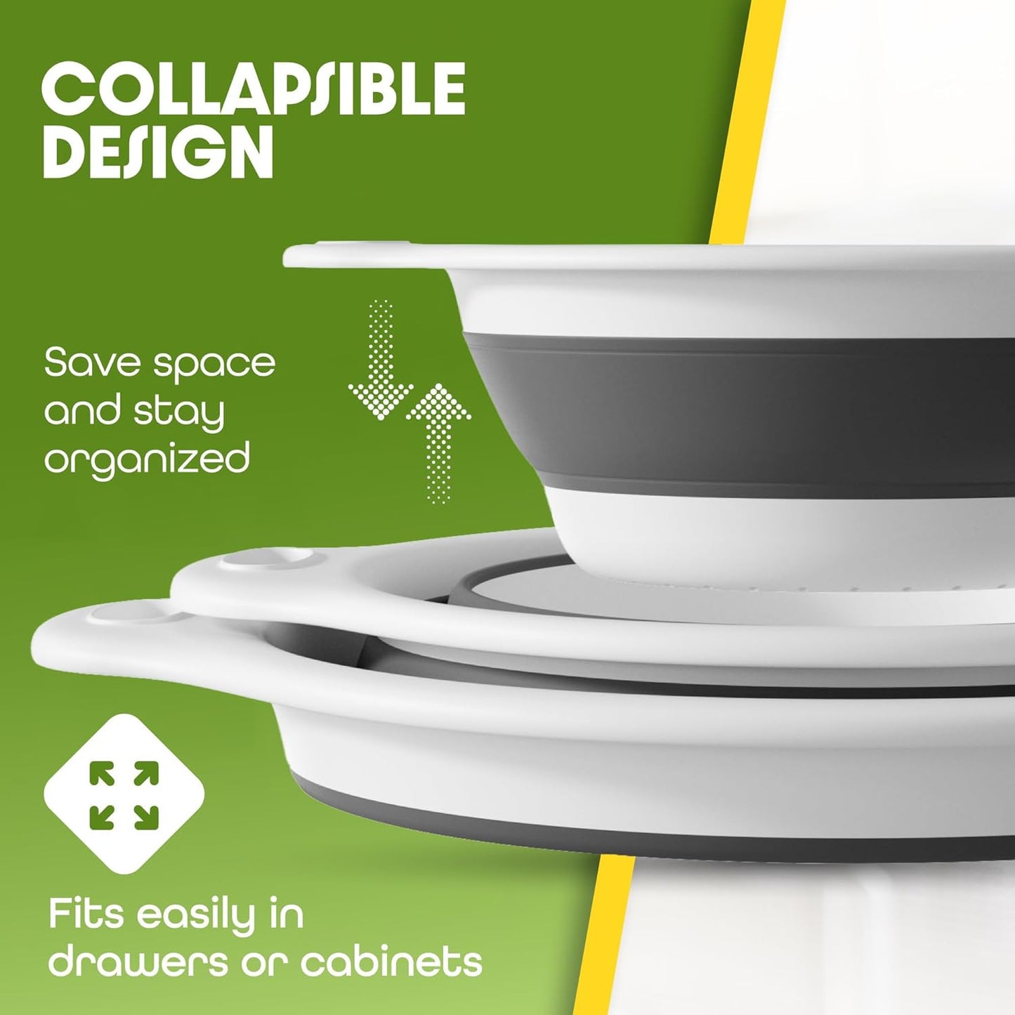 Gevoli Collapsible Colanders with Self-Draining Base for Edge of Sink, Food Strainers (Small/Med/Large), Nested Design for Easy Storage (Red, Blue, Green) (4PC Set)