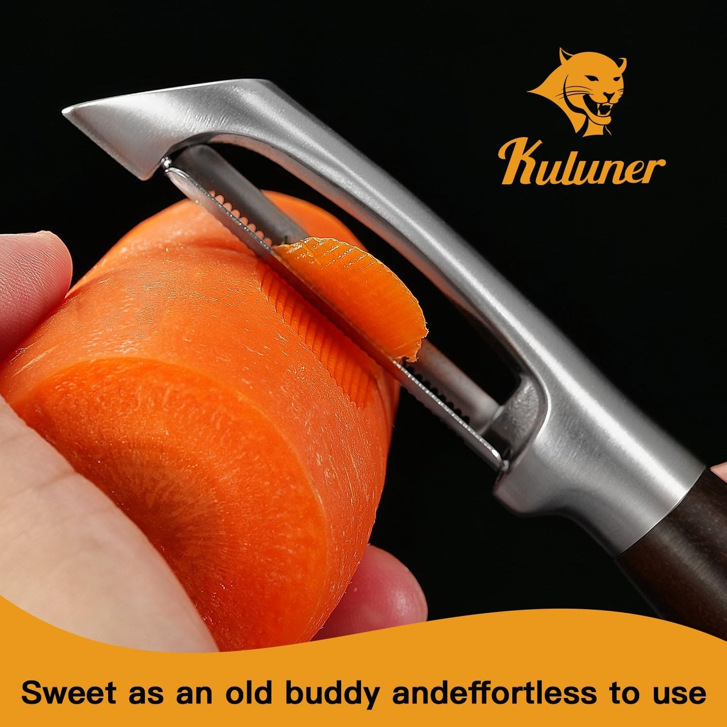 Serrated Blade Premium I Type 304 Stainless Steel Multifunctional Kitchen Peeler Real Wood Handle Ultra Sharp Blade Vegetable Potato Apple（Agarwood）