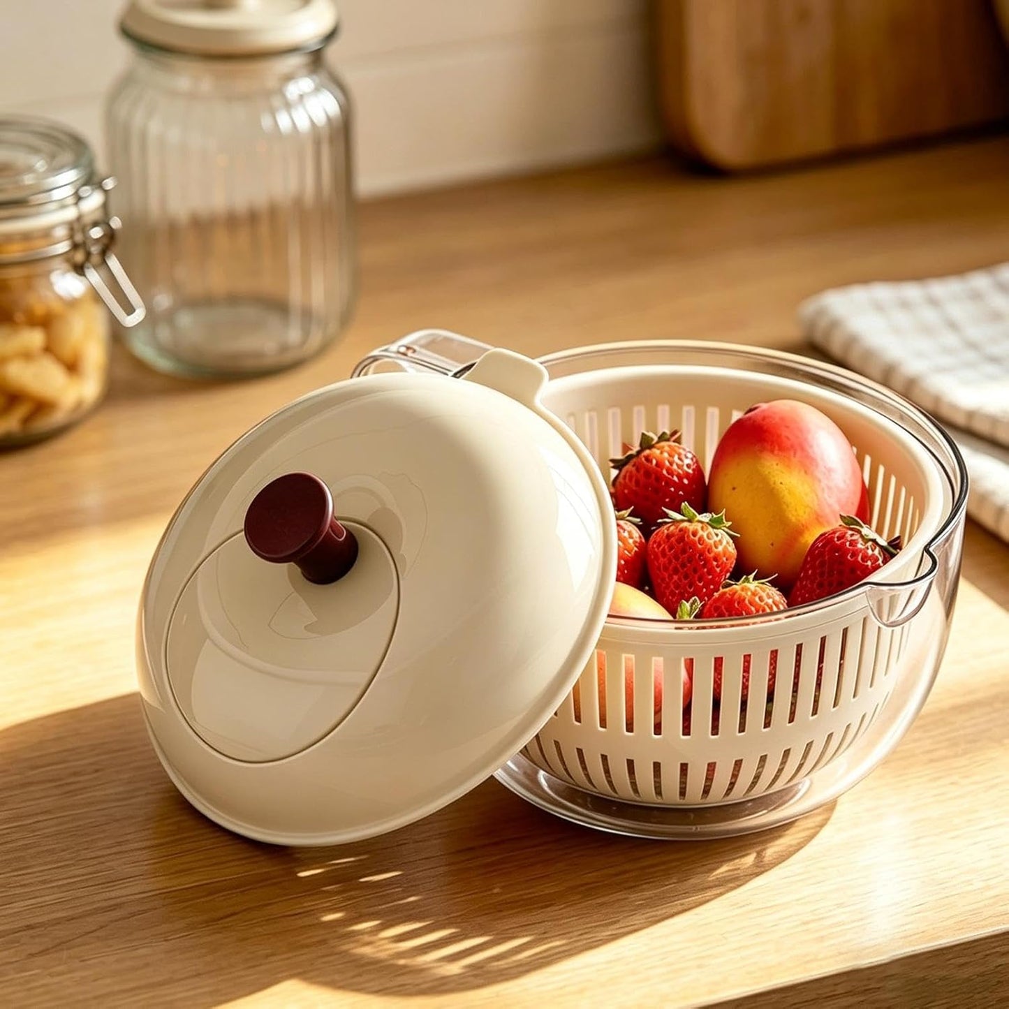 Salad Spinner, Salad Washer And Spinner, Fruit And Vegetable Washer & Dryer, Lettuce Spinners With Vegetable Washing Basket, Fruit Washing Bowl, Easy-Clean Kitchen Gadget For Greens