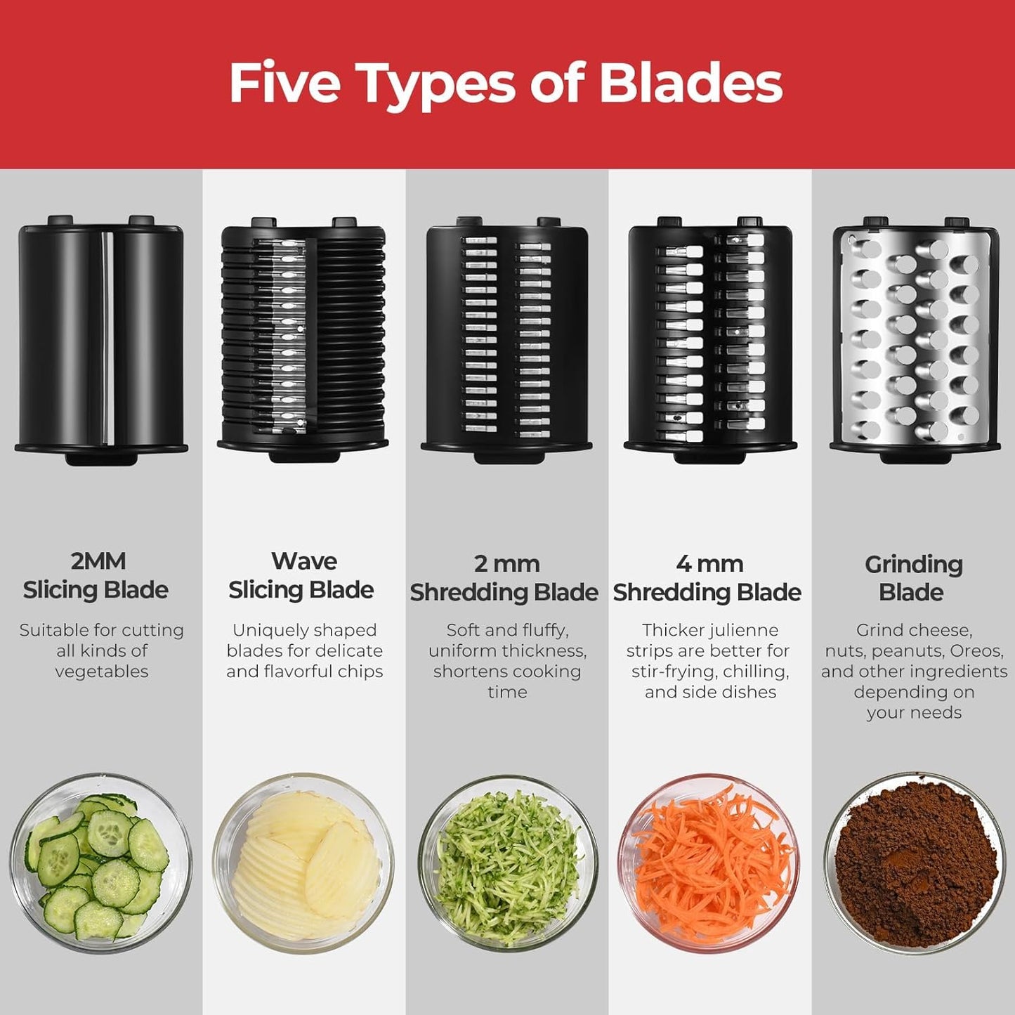 Electric Cheese Grater, Salad Maker With 6 Different Shapes of Blades, 250W Electric Slicer Shredder, Electric Salad Machine for Cheeses, Fruits, Vegetables
