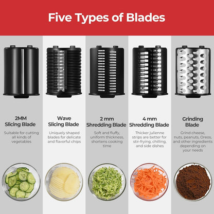 Electric Cheese Grater, Salad Maker With 6 Different Shapes of Blades, 250W Electric Slicer Shredder, Electric Salad Machine for Cheeses, Fruits, Vegetables