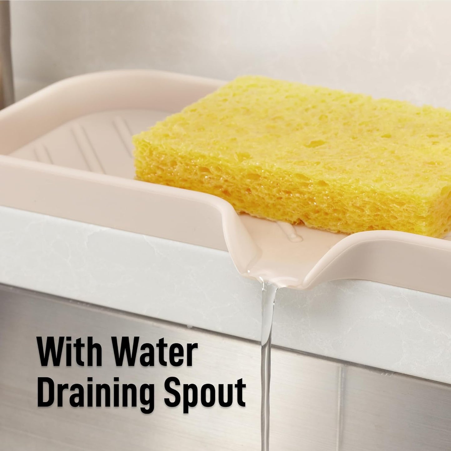 Zulay Kitchen (9x3.5in Sponge Holder for Kitchen Sink - Flexible Heavy-duty Multipurpose Sink Caddy - Counter Organizer for Kitchen, Bathroom, Makeup, Trinkets & More! (Grey)