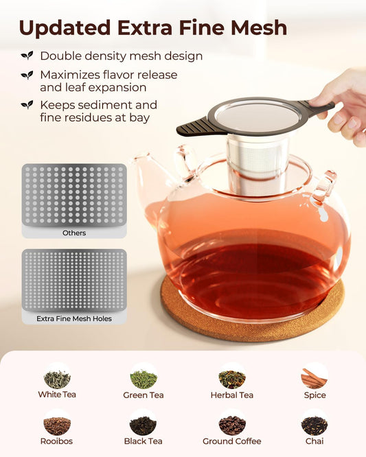 Reinmoson Extra Fine Mesh Tea Strainers & Filters for Loose Tea Single Cup, 304 Stainless Steel and Food Grade Silicone Loose Leaf Tea Steeper for Black Tea, Coffee, Rooibos, etc
