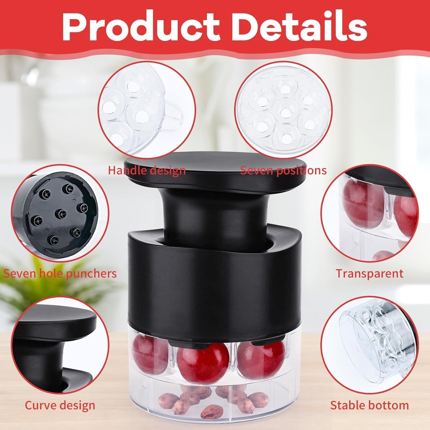 7-Hole Cherry Pitter Tool – Multi Cherry Pitter Pit Remover Corer, Mess-Free Fruit Stoner for Cherry Jam, Baking & Kitchen Prep