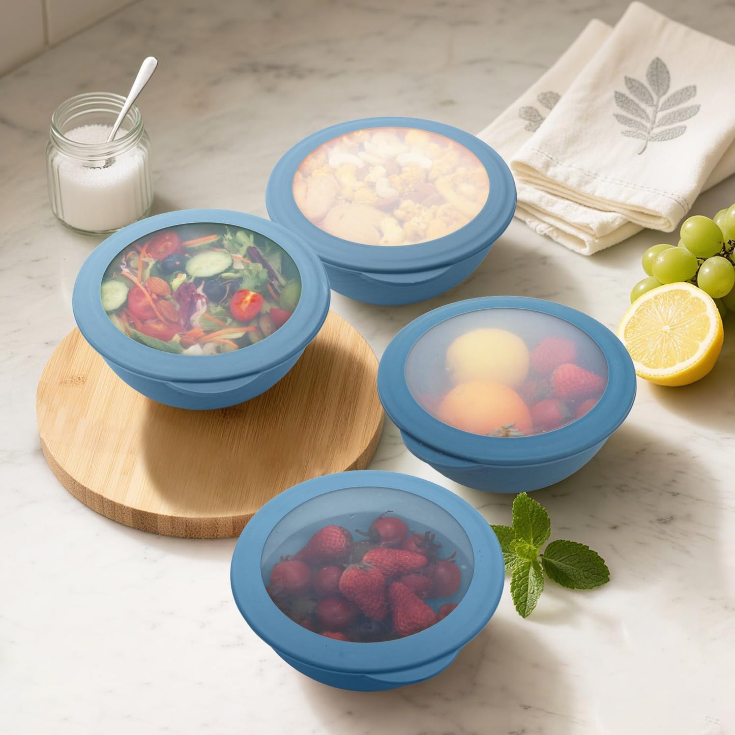 Wheat Straw Bowls Set with Lids, Unbreakable 40 OZ Cereal Bowls Set of 4, Salad Container for Lunch, Microwave & Dishwasher Safe Bowl Set for Kitchen, Picnic, RV, Camping, Multi