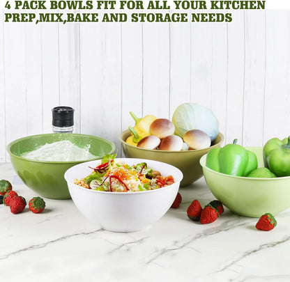 Greentainer 4-Piece Plastic Mixing Bowl Set with Lids for Kitchen, 67oz Lightweight Storage Bowls, Large Salad Bowls for Baking, Prepping, Cooking and Serving Food, Dishwasher & Microwave Safe