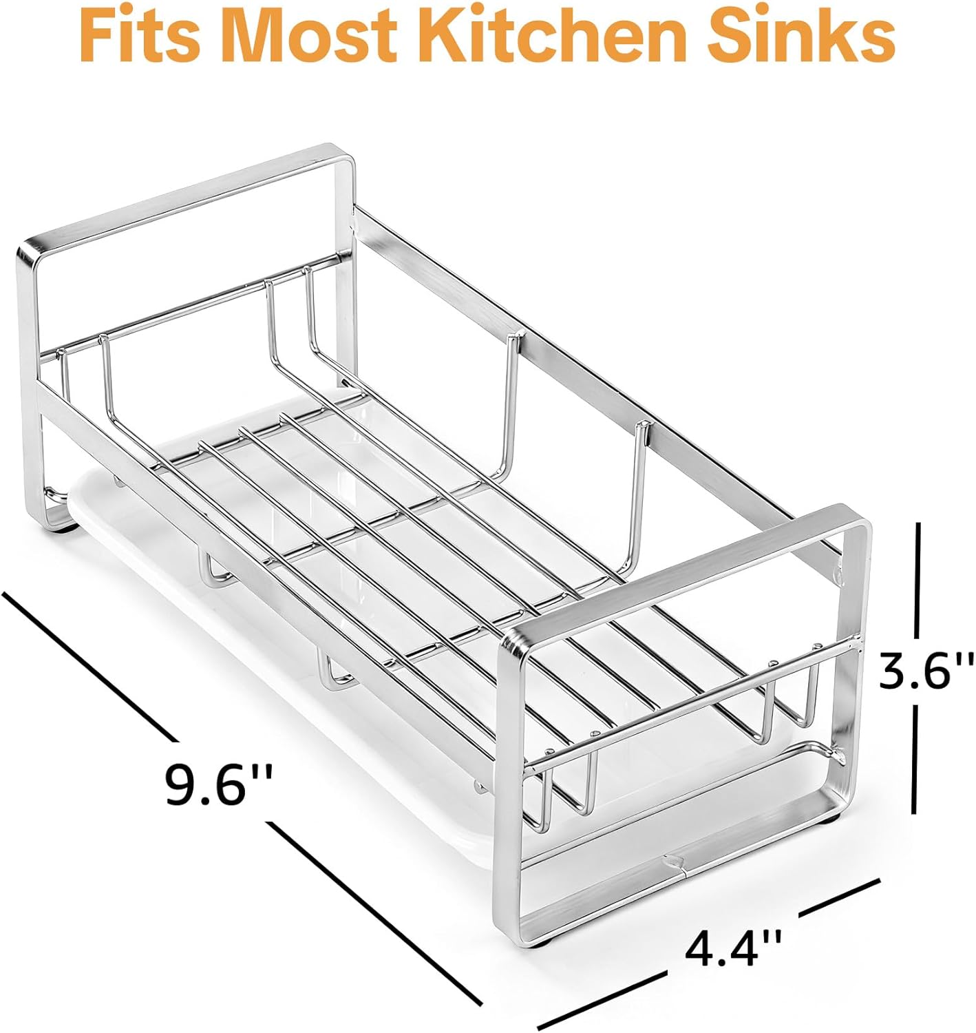 HULISEN Kitchen Sink Sponge Holder, 304 Stainless Steel Kitchen Soap Dispenser Caddy Organizer, Countertop Soap Dish Rack Drainer with Removable Drain Tray, not Including Dispenser and Brush