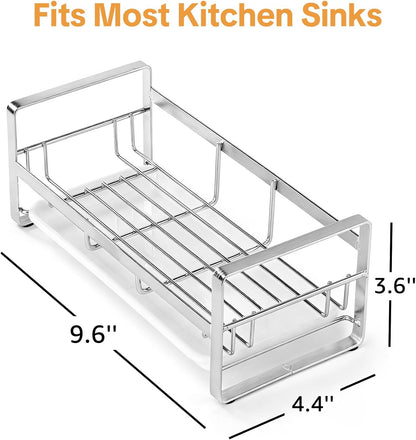 HULISEN Kitchen Sink Sponge Holder, 304 Stainless Steel Kitchen Soap Dispenser Caddy Organizer, Countertop Soap Dish Rack Drainer with Removable Drain Tray, not Including Dispenser and Brush