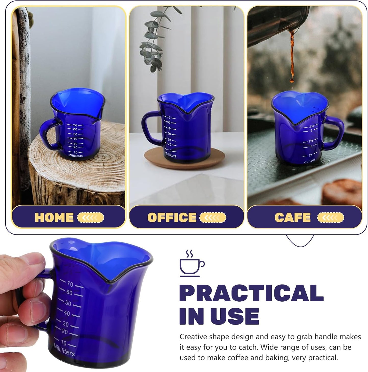 Hemoton Glass Measuring Cup 1 Cup Clear Mini Liquid Measuring Mug with Handle for Coffee Milk Creamer Kitchen Use 2.55X2.36X2.36In