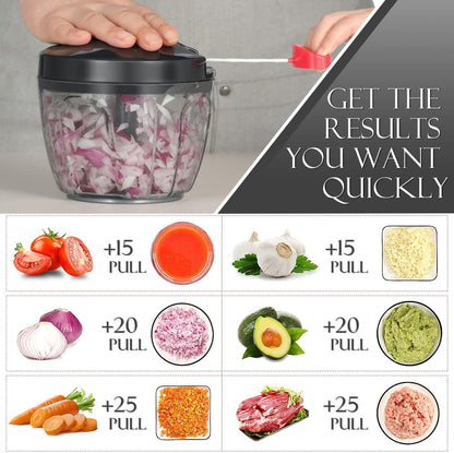 Ourokhome Manual Food Processor Vegetable Chopper, Portable Hand Pull String Garlic Mincer Onion Cutter for Veggies, Ginger, Fruits, Nuts, Herbs, etc., 500ml, Deep Blue