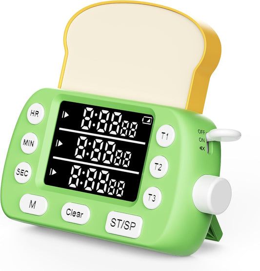 Digital Kitchen Timer for Cooking - 3 Channel Countdown Timer and Stopwatch with Strong Magnets,Silent Mode, LED Display, Memory, Timers for Cooking, Oven, Egg, Baking, Grilling, Teaching
