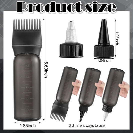 Root Comb Applicator Bottle Oil Applicator for Hair Dye Hair Oiling Bottle with 2 Types Caps and Graduated Scale, 6 Ounce (Black)