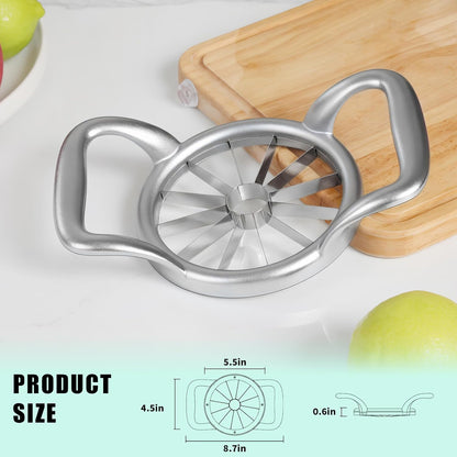 LIIGEMI 5.5 Inch Extra Large Apple Slicer,12-Slice Thin Apple Slicer and Corer,Cutter, Divider, Wedger for Fruits and Vegetables，Gifts for Mom，Sharp and Sturdy，Easy to Use（Silver）